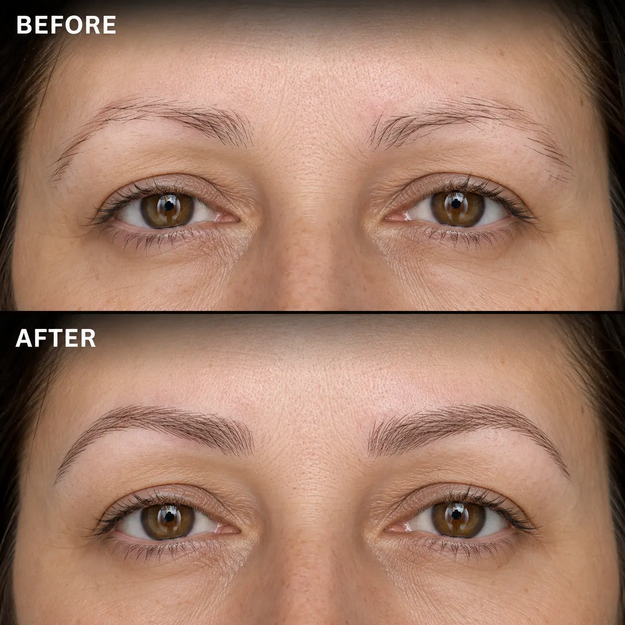 Before and after brow restoration result at Golden Brows