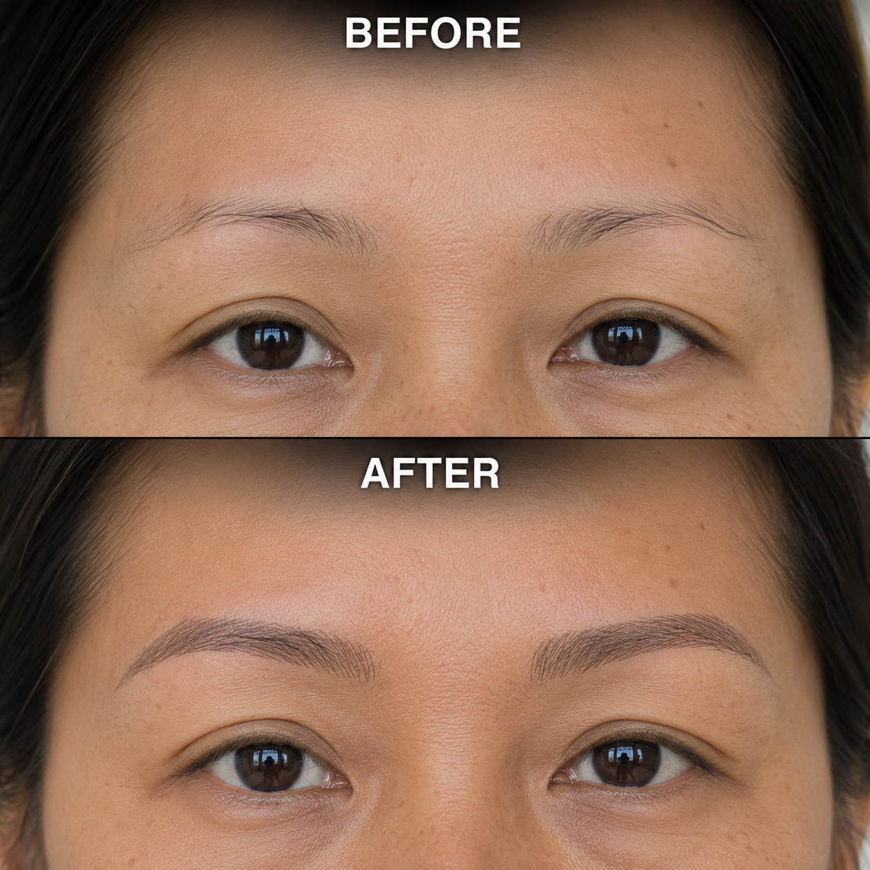 Before and after brow restoration result at Golden Brows