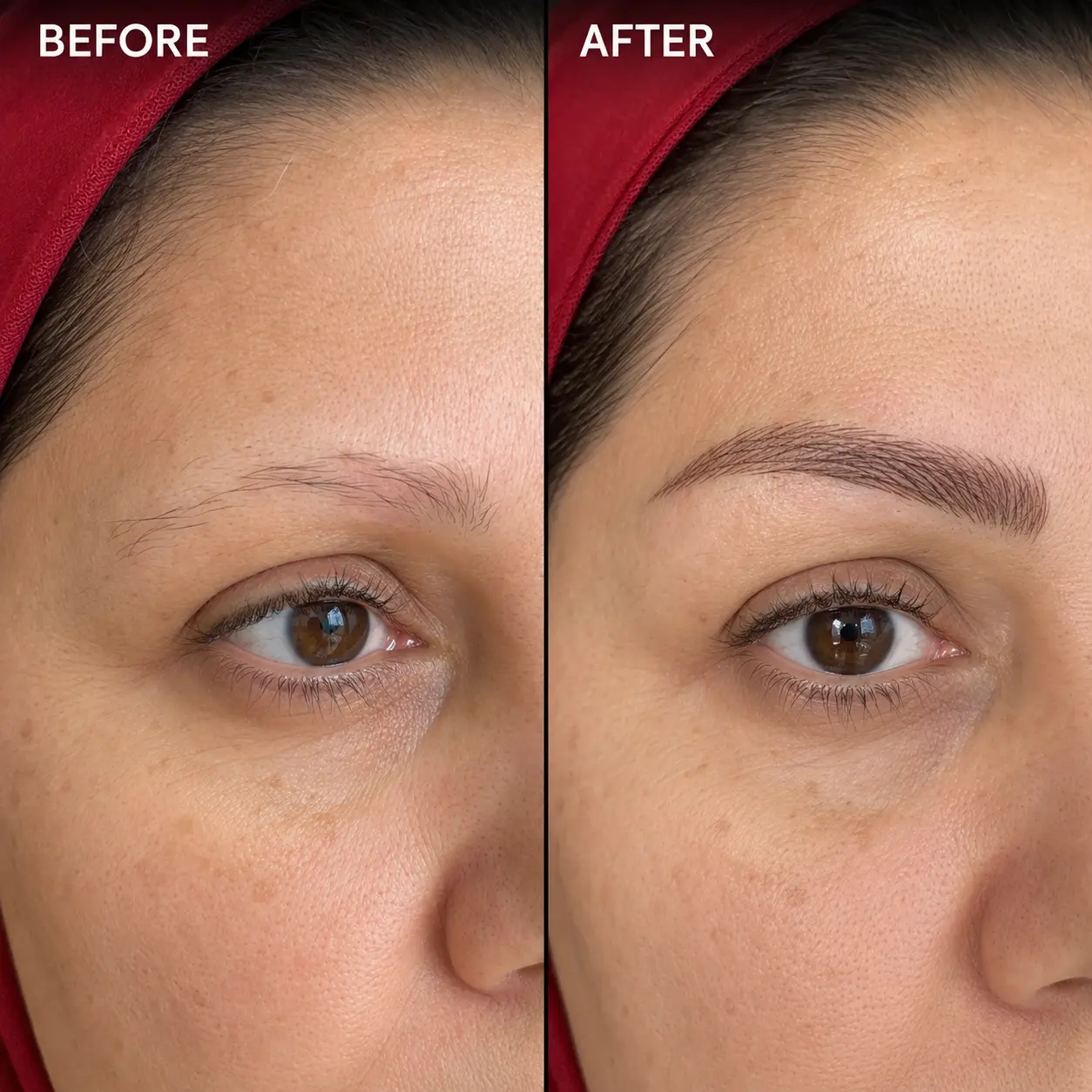 Before and after brow restoration result at Golden Brows