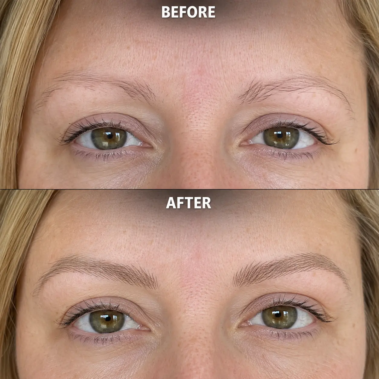 Before and after brow restoration result at Golden Brows